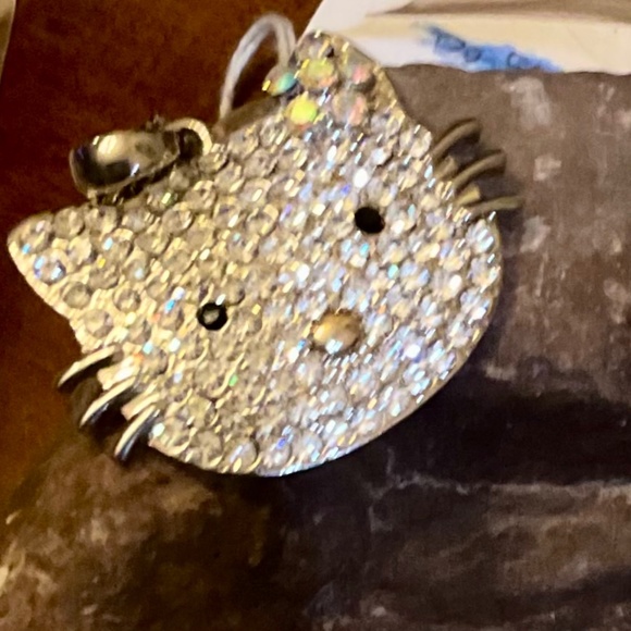 Hello Kitty Large Silver Necklace White and Pink Crystals 20 Inches Chain - Picture 2 of 2